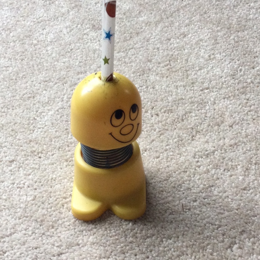 Vintage CHUCKLER HAPPY FACE PENCIL/ PEN STAND RETRO BOBBLEHEAD